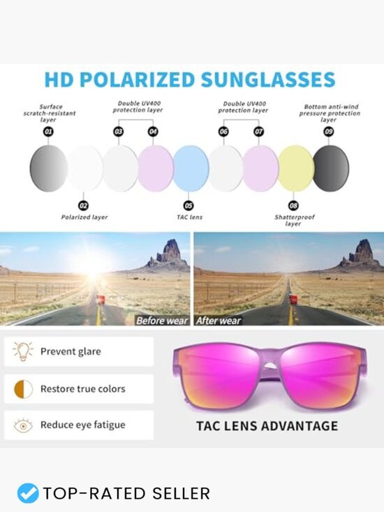 Oversized Square Polarized Fit Over Sunglasses UV400 TR90 Frame Unisex main image 5